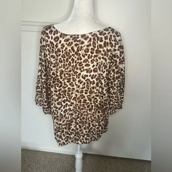 Absolutely Famous Tan and Cream Boxy Blouse size 2X - Picture 2 of 7